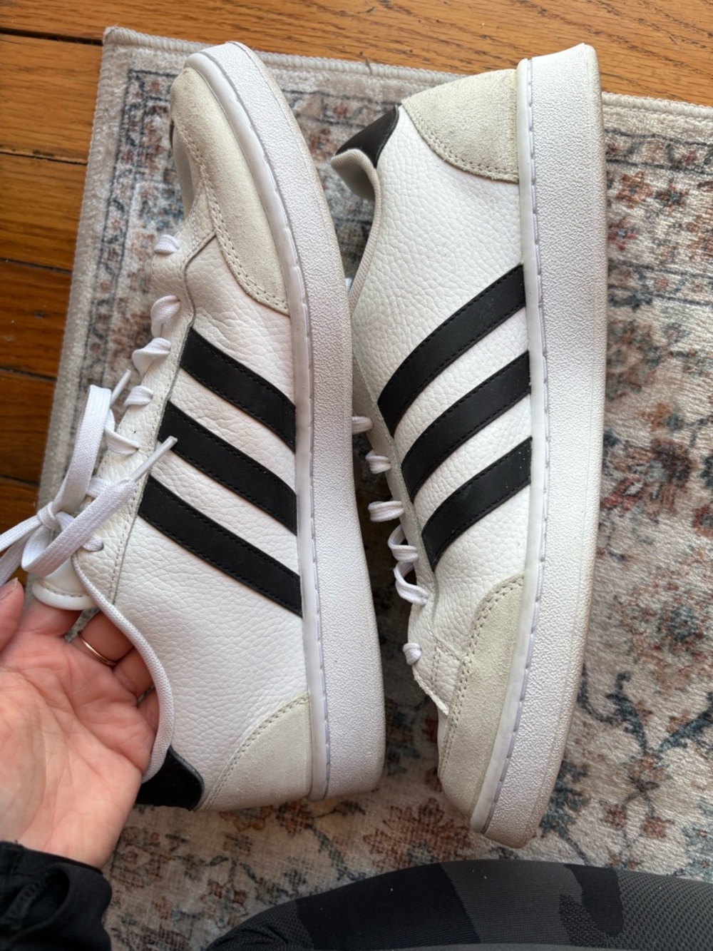 Men’s Size 12.5 Adidas Grand Court White Sneakers with Black Stripes - Picture 6 of 9